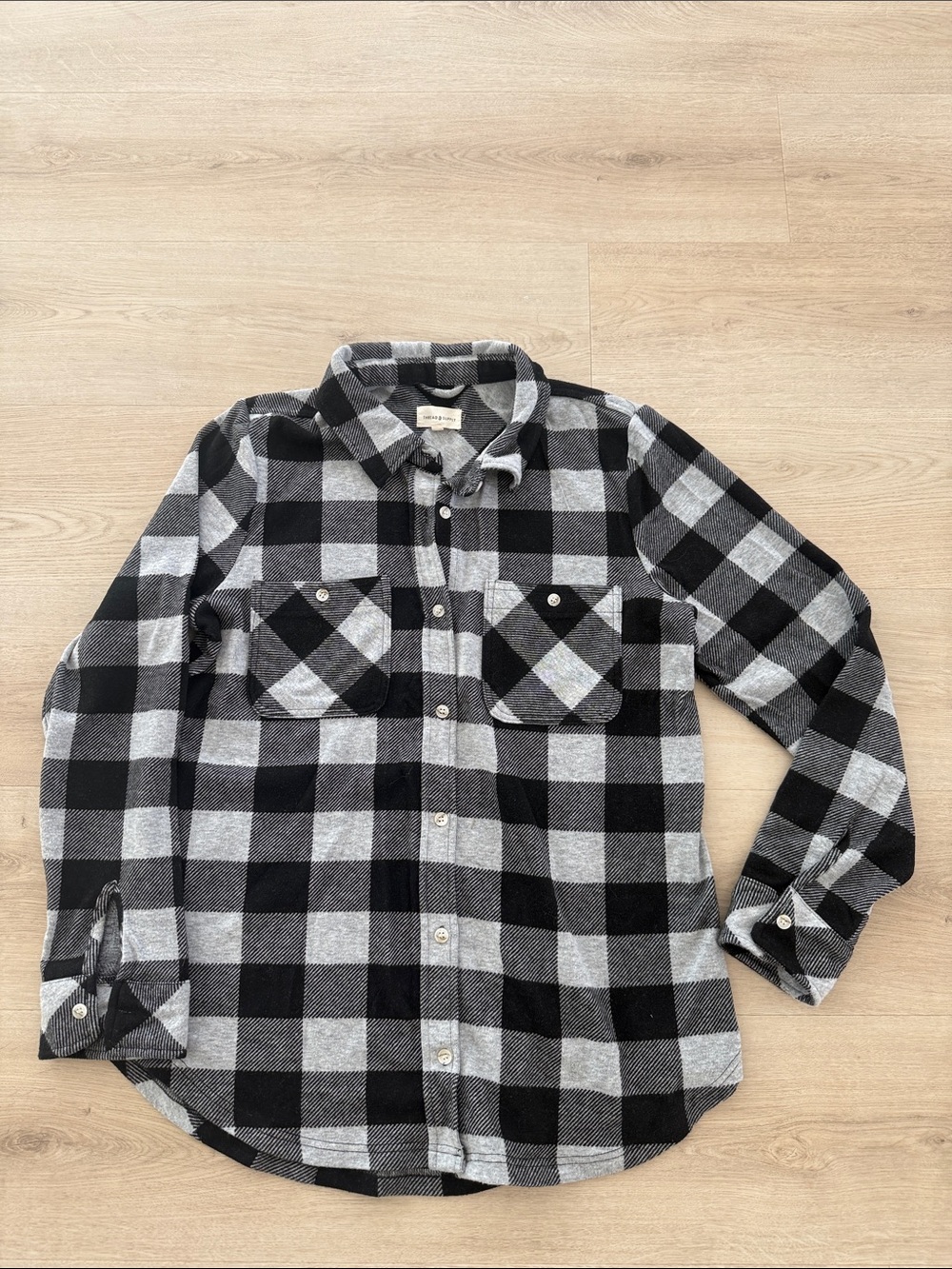Thread & Supply Black and Gray Buffalo Check Button-Down Shirt
